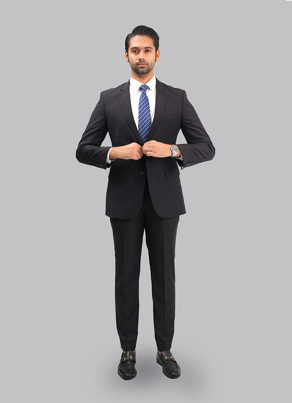 Men's black formal imported suit in plain finish – front profile-2220-01507-010-0-002