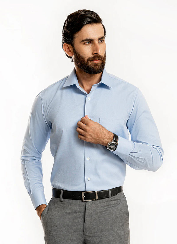 Sky Blue, Bravo Dobby Textured Regular Fit Shirt