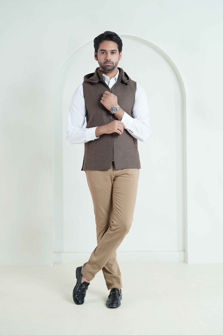 Camel Worsted Tweed High Neck Hoodie – Men’s Winter Wear