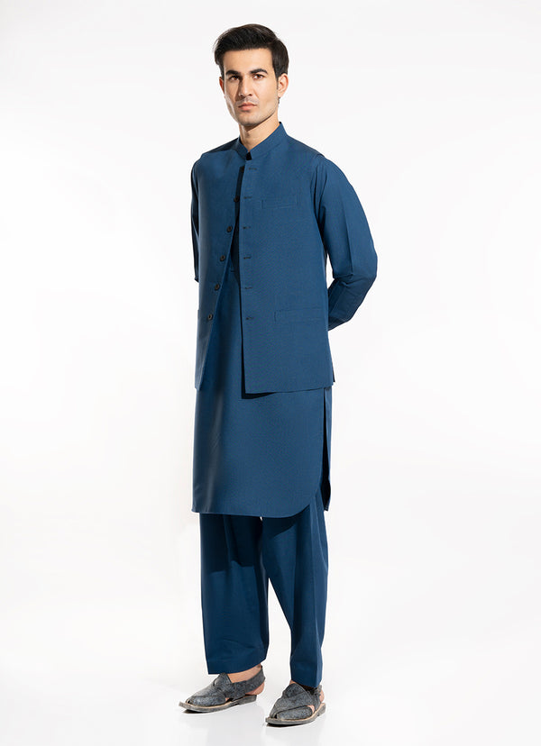 End on End Textured-Prussian Blue, Poly Viscose Eastern Wear Suit