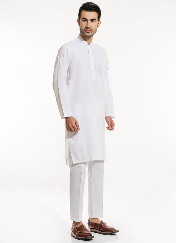 Self Textured-White (Herringbone Style), 100% Fine Alpha Cotton Kurta