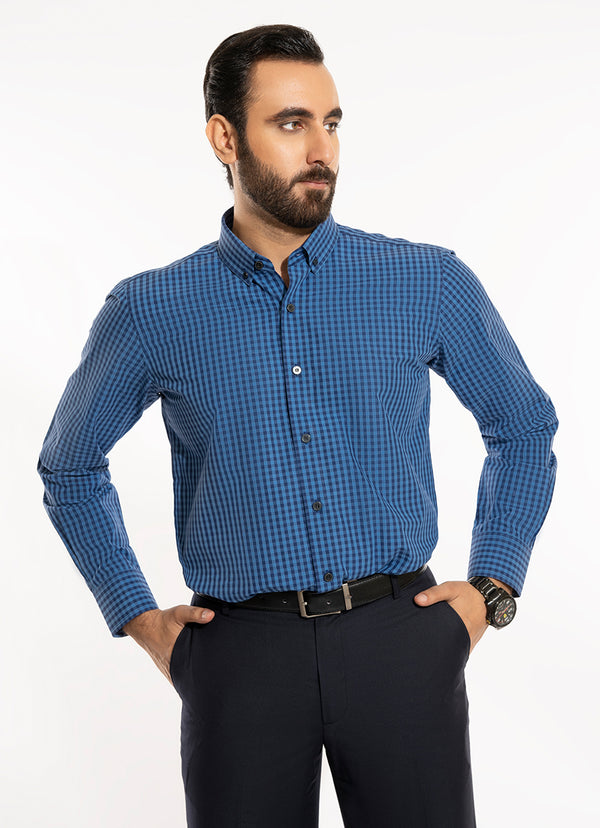 Supernova Silver - Dark Blue Checks Formal Shirt