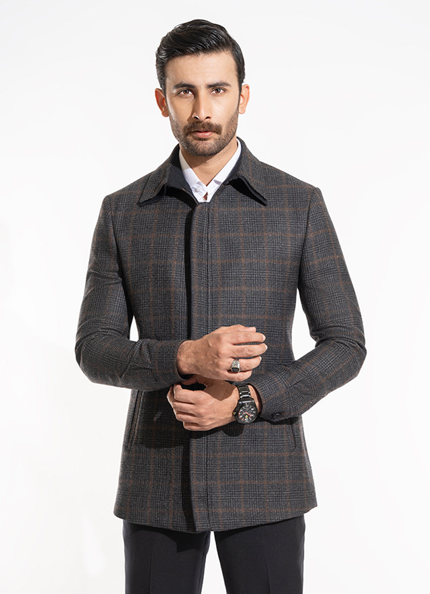 Glen Plaid Checks-Charcoal Grey, Wool Rich Worsted Tweed Double