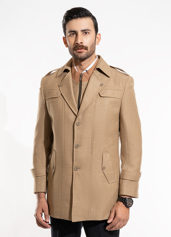 Peanut brown plain tweed fabric texture close-up