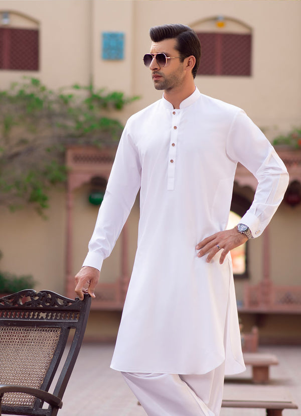 Off White Plain, Synthetic Bosky Shalwar Kameez