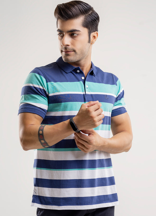 Polo Shirt - 100% Comb Cotton  White Stripes