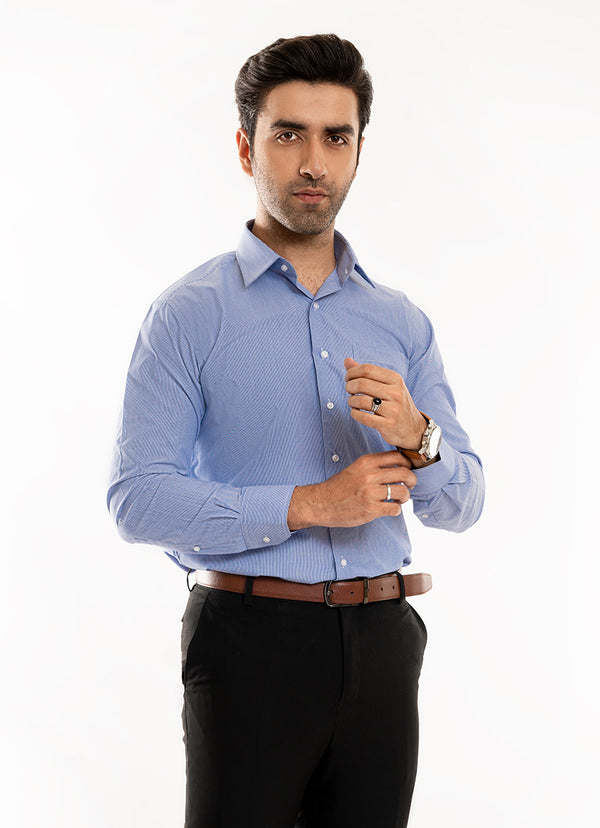 Self Textured- Blue Pencil Stripes, Delta Cotton Rich Formal Shirt