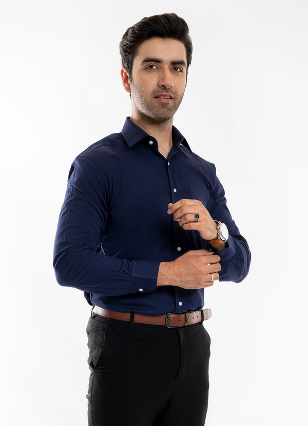 Self Textured- Navy Blue, Delta Cotton Rich Formal Shirt