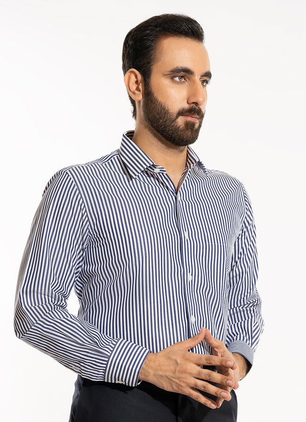 Supernova Silver - Dark Blue Chalk Stripes Formal Shirt