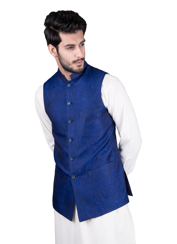 Waist Coat - Jamawar Blue Design